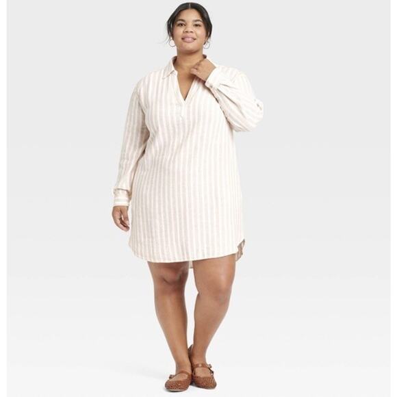Universal Thread Dresses & Skirts - Universal Thread Women’s Long Sleeve Popover Tunic Dress Striped Size XXL Linen